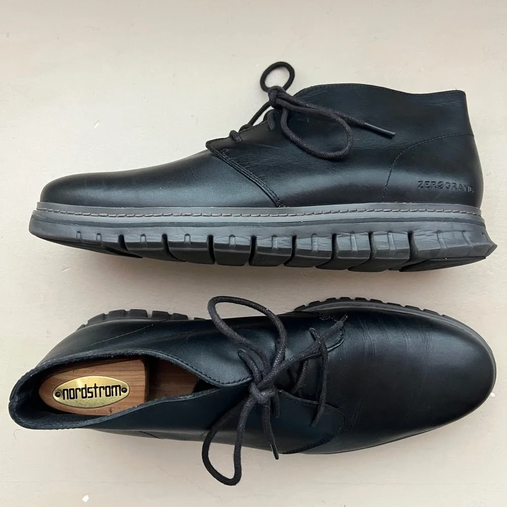 Cole‎ Haan Zerogrand Mens 9.5 M Black Leather Waterproof Chukka Boots C36288